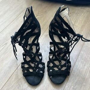 Elegant Black Lace-Up Heels